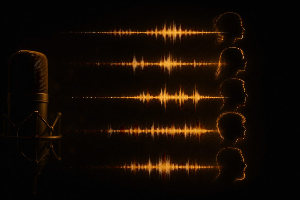 Waveform bars representing different voices